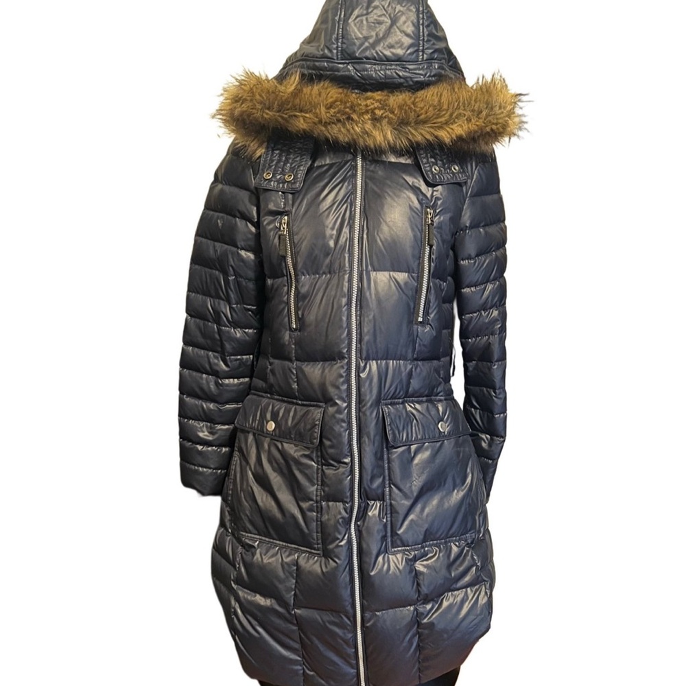 MARCS Navy Puffer Jacket with Faux Fur Trim